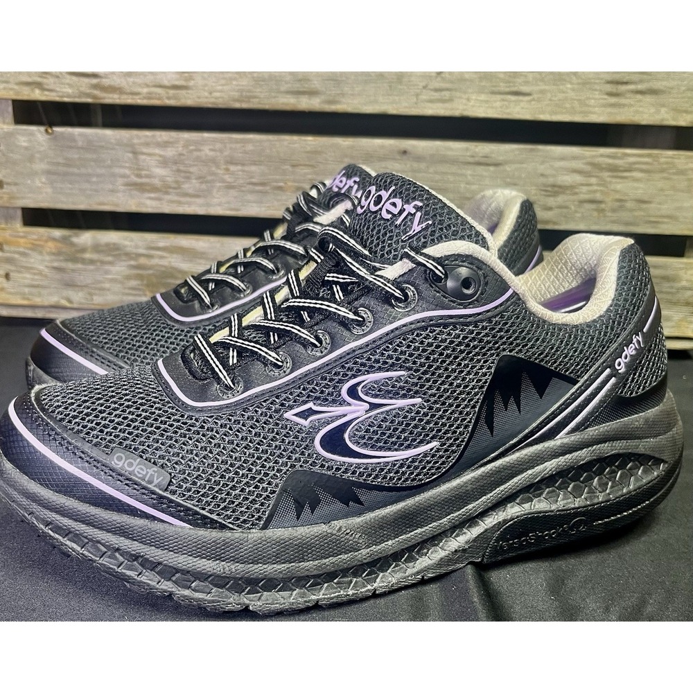 Gdefy Gravity Defyer Mighty Walk Shoes Womens Sz 8.5 Black Purple Versoshock‎